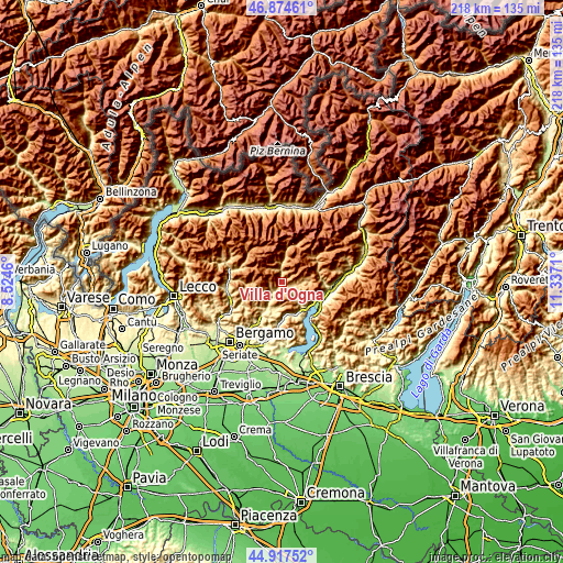 Topographic map of Villa d'Ogna