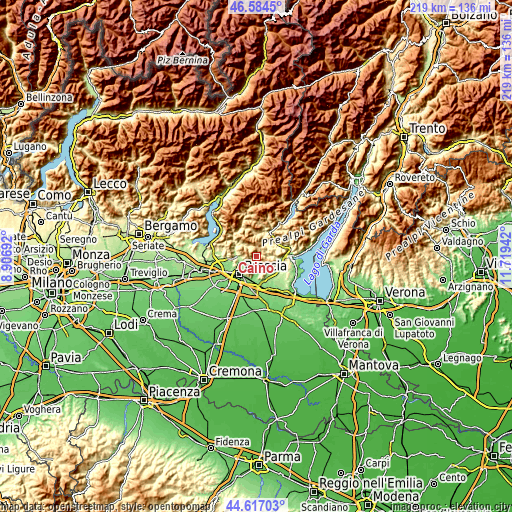 Topographic map of Caino