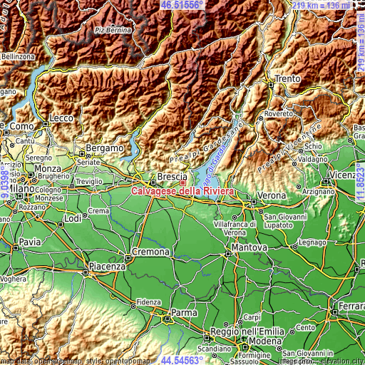 Topographic map of Calvagese della Riviera