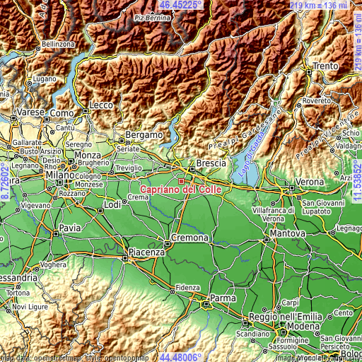 Topographic map of Capriano del Colle