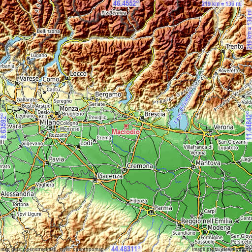 Topographic map of Maclodio