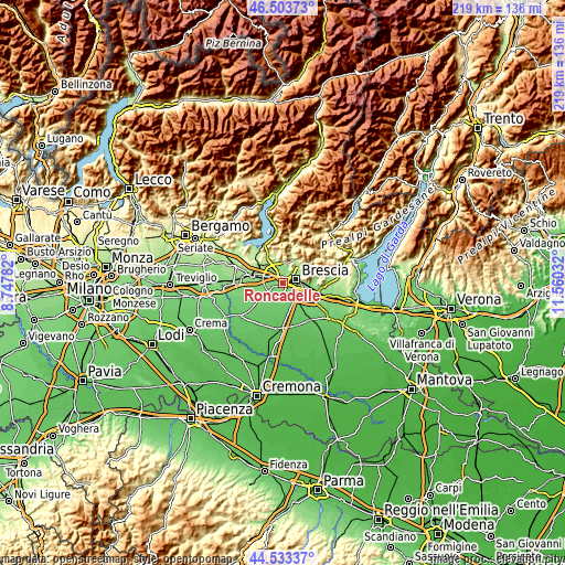 Topographic map of Roncadelle
