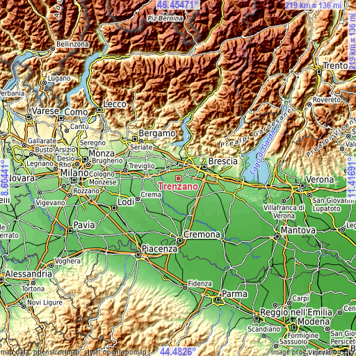 Topographic map of Trenzano