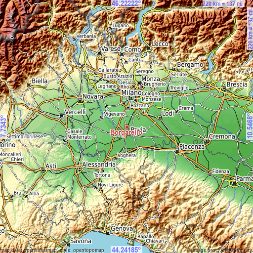 Topographic map of Borgarello