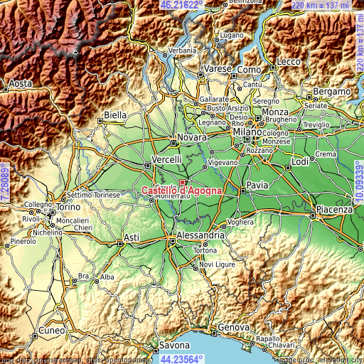 Topographic map of Castello d'Agogna