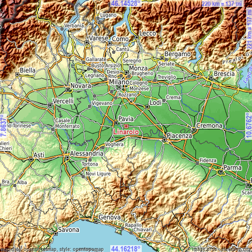 Topographic map of Linarolo