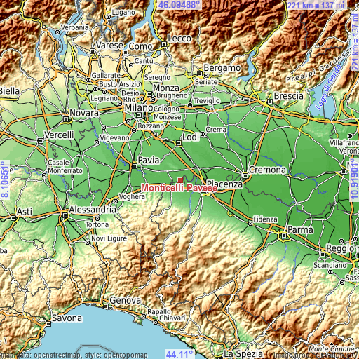 Topographic map of Monticelli Pavese