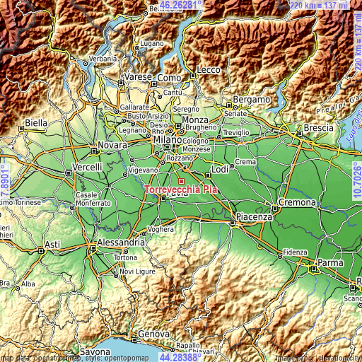 Topographic map of Torrevecchia Pia