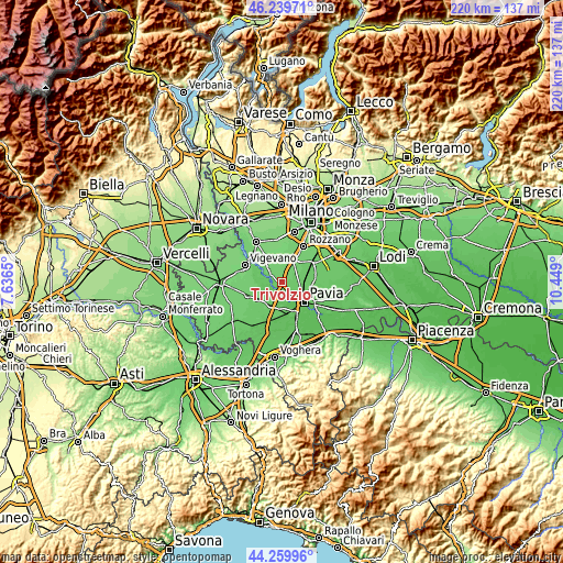 Topographic map of Trivolzio