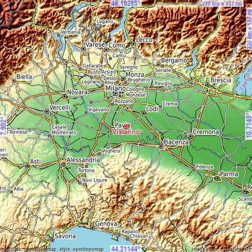 Topographic map of Vistarino