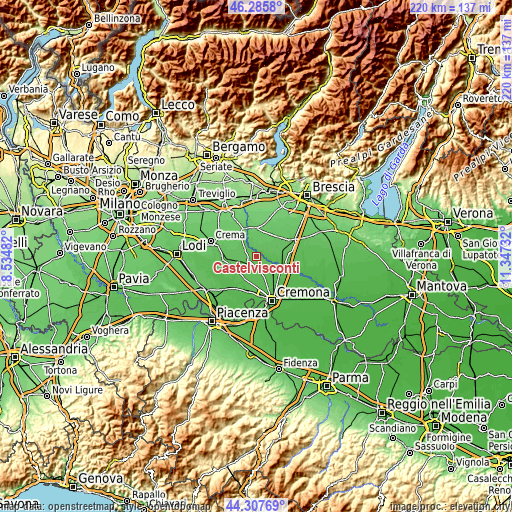 Topographic map of Castelvisconti