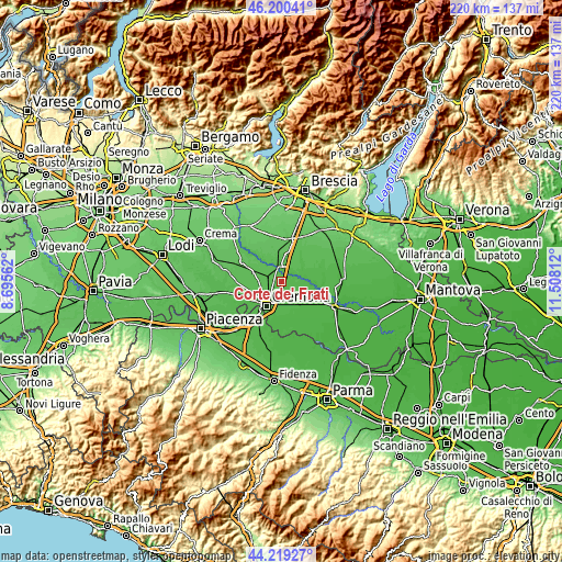 Topographic map of Corte de' Frati