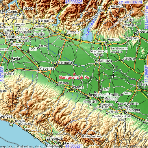 Topographic map of Martignana di Po