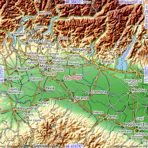 Topographic map of Ricengo