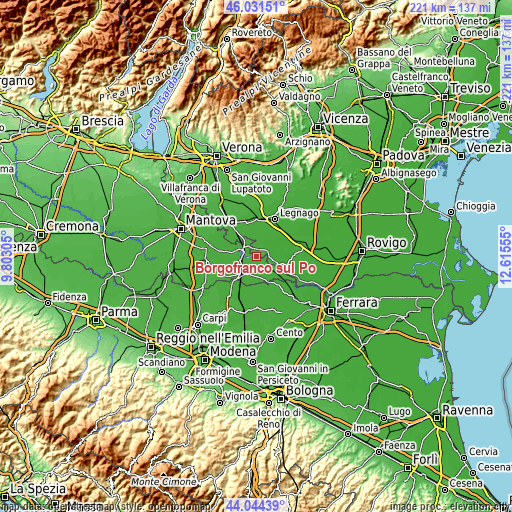 Topographic map of Borgofranco sul Po