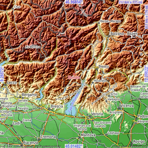 Topographic map of Bondo