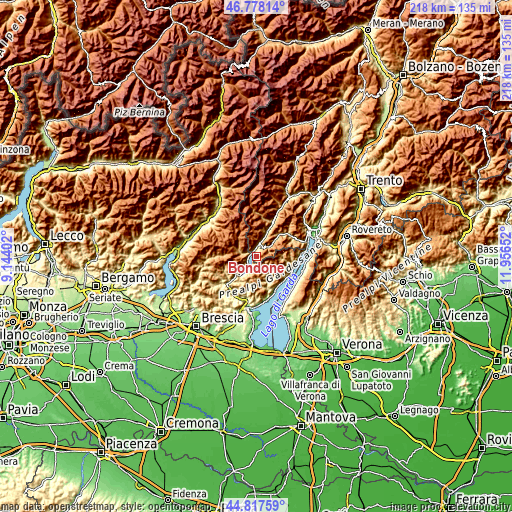 Topographic map of Bondone