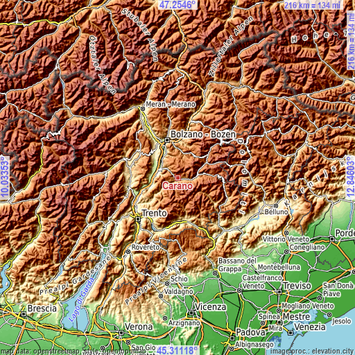 Topographic map of Carano