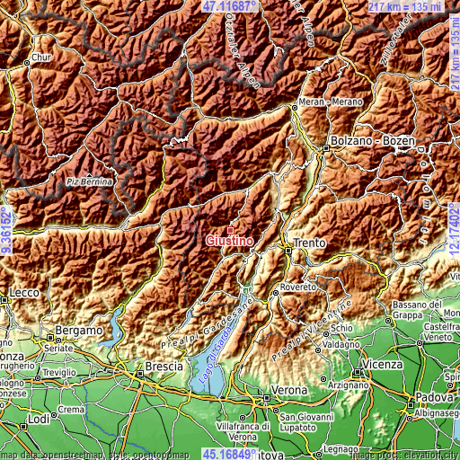 Topographic map of Giustino