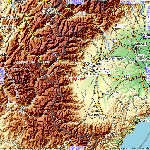 Topographic map of Cantalupa