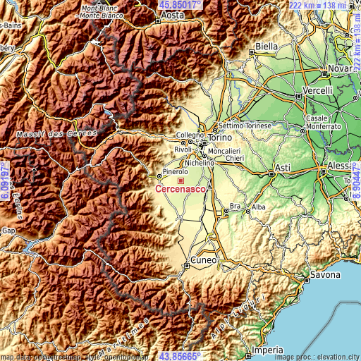 Topographic map of Cercenasco