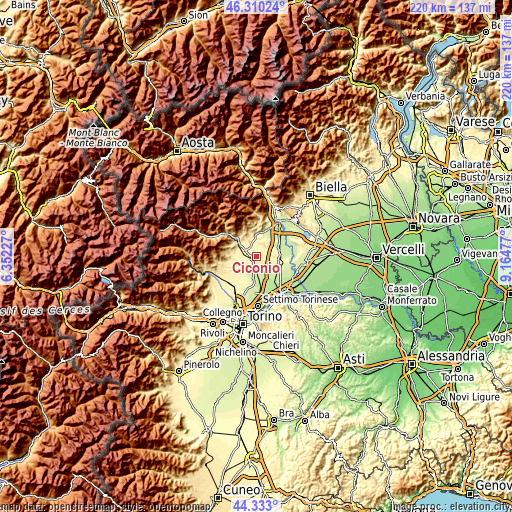 Topographic map of Ciconio