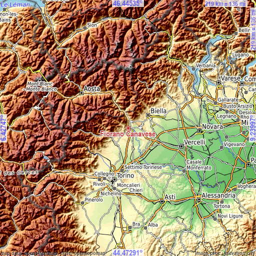 Topographic map of Fiorano Canavese