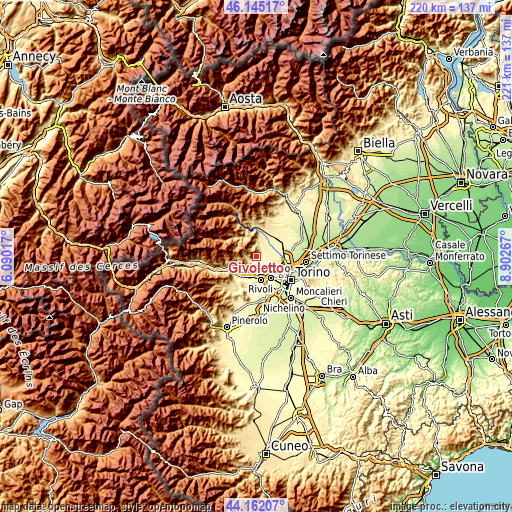 Topographic map of Givoletto
