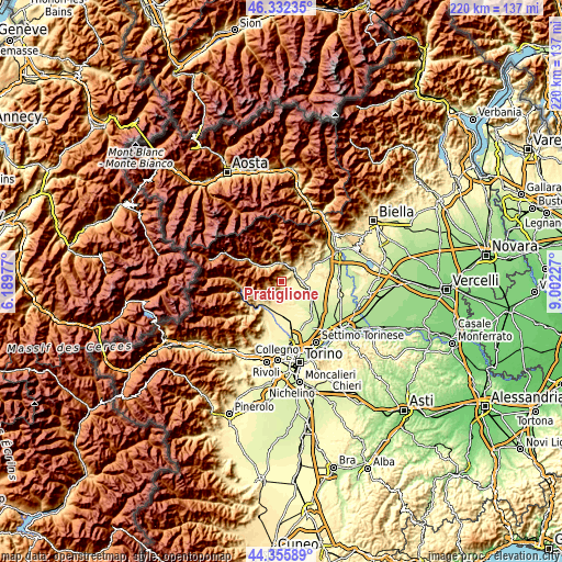 Topographic map of Pratiglione