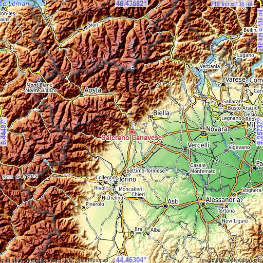 Topographic map of Salerano Canavese