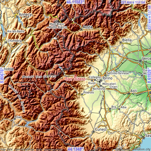 Topographic map of San Didero