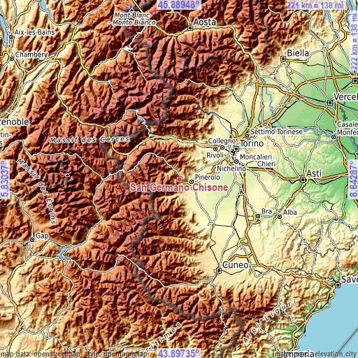 Topographic map of San Germano Chisone