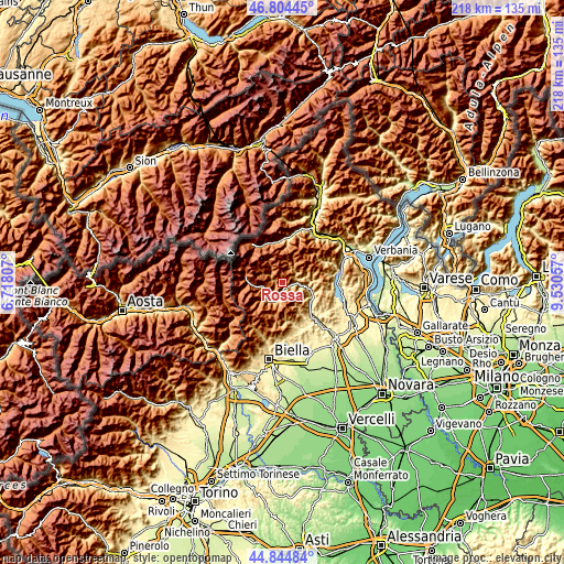 Topographic map of Rossa