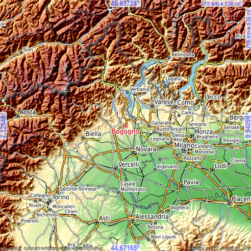 Topographic map of Bogogno