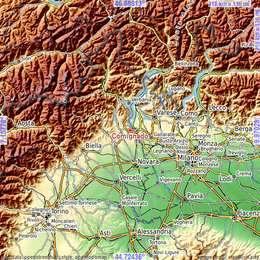 Topographic map of Comignago