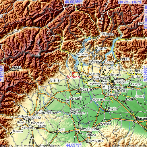 Topographic map of Veruno