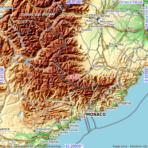 Topographic map of Aisone