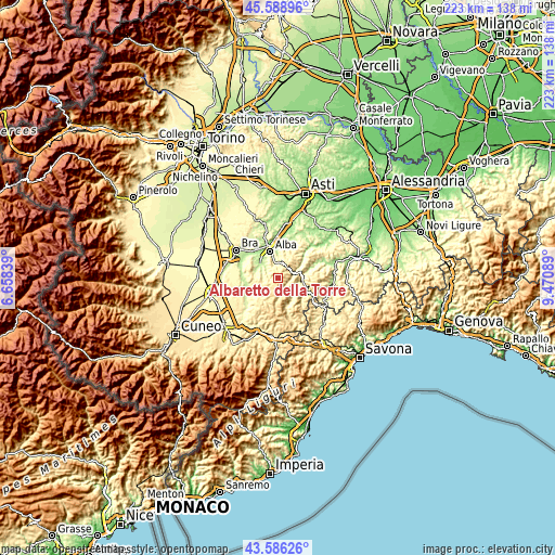 Topographic map of Albaretto della Torre