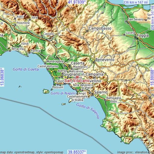 Topographic map of San Vitaliano