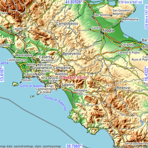 Topographic map of Cassano Irpino