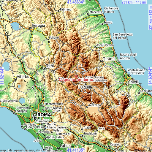 Topographic map of Cagnano Amiterno