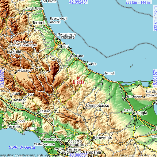 Topographic map of Liscia