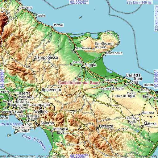 Topographic map of Castelluccio dei Sauri
