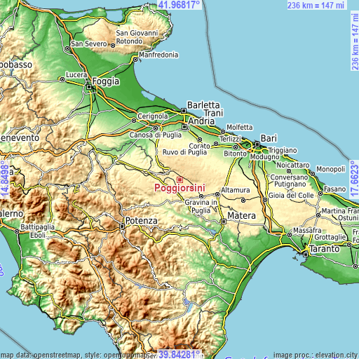 Topographic map of Poggiorsini