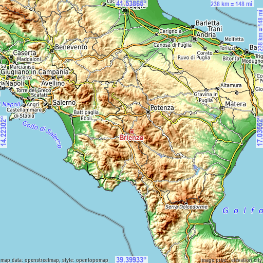 Topographic map of Brienza