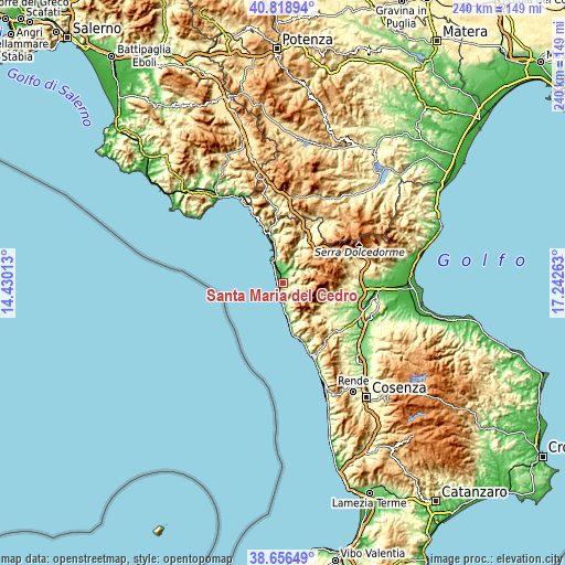 Topographic map of Santa Maria del Cedro