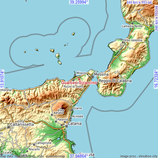 Topographic map of Gualtieri Sicaminò