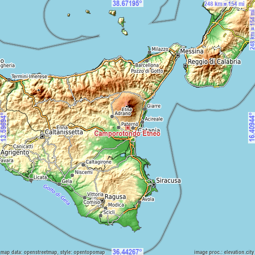 Topographic map of Camporotondo Etneo