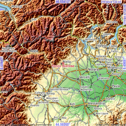 Topographic map of Ronco Biellese