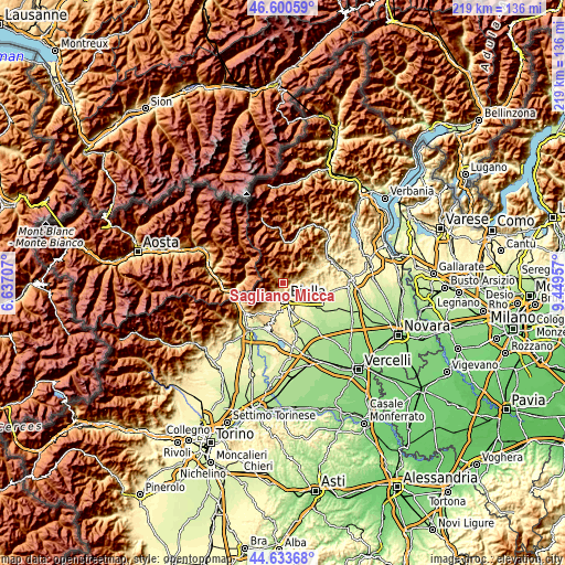 Topographic map of Sagliano Micca